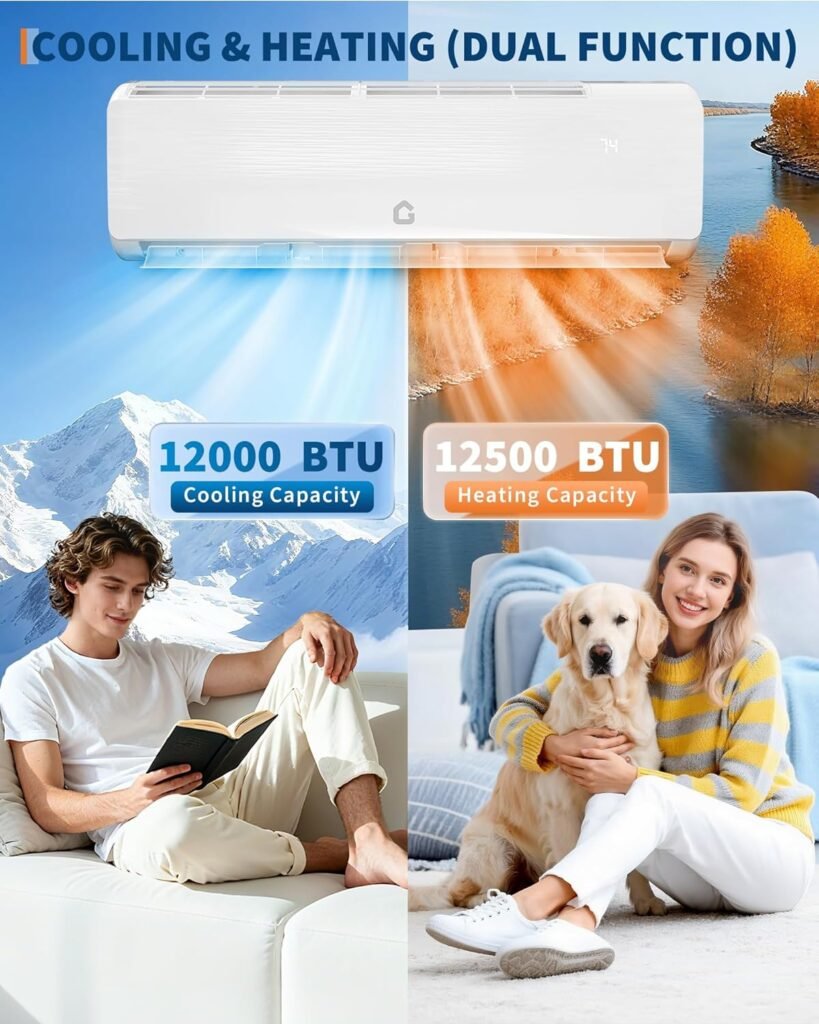 12000 BTU Mini Split Air Conditioner,19 SEER2 Ductless Inverter AC w/ 115V, Cool Up to 750 Sq. Ft with Heat Pump System,White