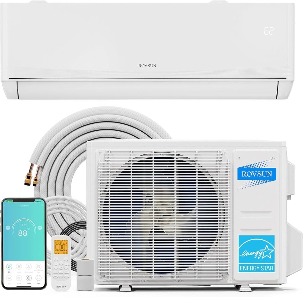 ROVSUN 12,000 BTU Smart WIFI Mini Split AC/Heating System with Inverter  APP Control, 23 SEER2 Ductless Split Air Conditioner with Pre-Charged Condenser, Heat Pump  Installation Kit, 115V